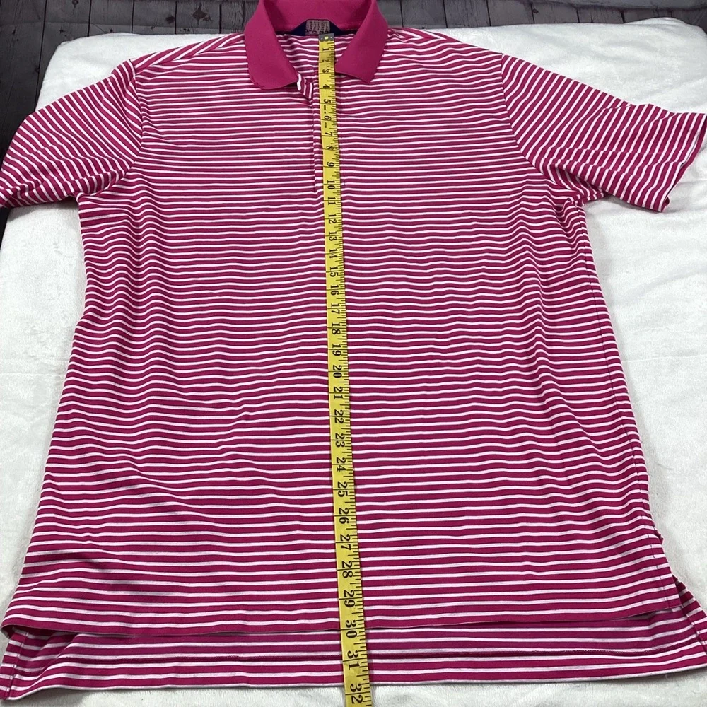POLO‎ Ralph Lauren Performance Golf Shirt Pink White Pinstripes Men’s Size Large